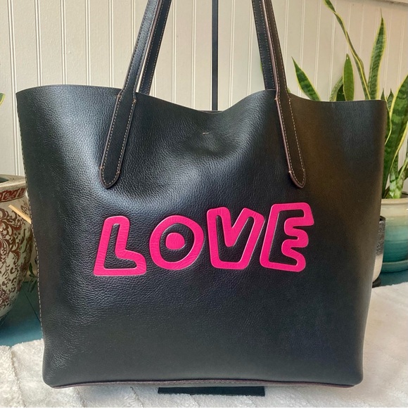 Coach X Keith Haring LOVE Shopper Tote Bag Black F11767 - Picture 4 of 16